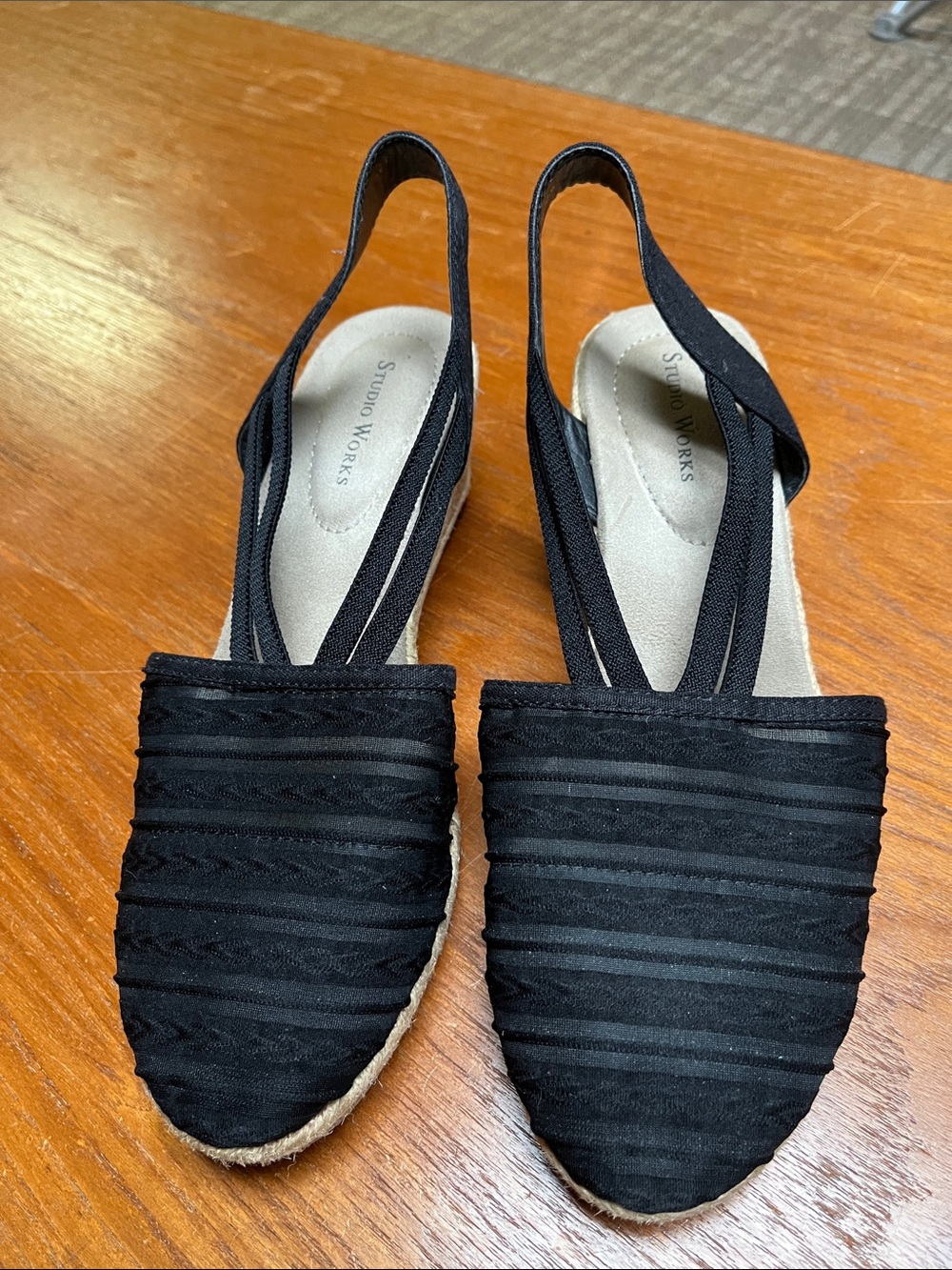 Black Espadrille Slingback Wedge